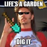 Joe Dirt | LIFE'S A GARDEN; DIG IT | image tagged in joe dirt | made w/ Imgflip meme maker