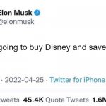 Elon Musk Buys Disney | Now I'm going to buy Disney and save childhood. | image tagged in elon musk buying twitter | made w/ Imgflip meme maker