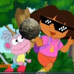 Boots Gets Stoned By Dora | image tagged in why is dora shrugging,dora the explorer,hello neighbor,hello piggy,roblox hello neighbor | made w/ Imgflip meme maker