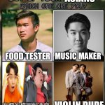 Asian meme | ASIANS; MUSIC MAKER; FOOD TESTER; 有趣的模因制造商; VIOLIN DUDE | image tagged in out of all your friends which are you,funny | made w/ Imgflip meme maker