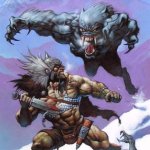 Barbarian vs Werewolf painting