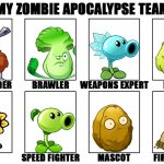 a clever title | image tagged in my zombie apocalypse team,pvz,plants vs zombies | made w/ Imgflip meme maker