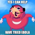 Help Desk Uganda Knuckles | YES I CAN HELP; HAVE TRIED EBOLA | image tagged in help desk uganda knuckles | made w/ Imgflip meme maker