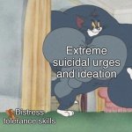 I don’t want the BPD anymore | Extreme suicidal urges and ideation; Distress tolerance skills | image tagged in tom and jerry,bpd,depression,suicide,i hate myself,sadness | made w/ Imgflip meme maker
