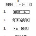 My Top 5 Loud House Ships | LOUD HOUSE SHIPS; LORIXCLYDE; STELLACOLN; CLYDECOLN; LUAGGIE; LORIXCAROL | image tagged in top 5 list,top 5,loud house,the loud house,ship,ships | made w/ Imgflip meme maker