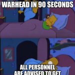 NULCLER WARHEAD | WE ARE DONATING THE NUKLER WARHEAD IN 90 SECONDS; ALL PERSONNEL ARE ADVISED TO GET TO THE NEREST HEILCOPTER OR BLAST SHELTER | image tagged in bart i don't want to alarm you | made w/ Imgflip meme maker