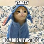 Yaay | YAAAAY; 80 MORE VIEWS TO GO | image tagged in yaay | made w/ Imgflip meme maker