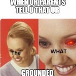 When ur parents tell u ur grounded | WHEN UR PARENTS TELL U THAT UR; GROUNDED | image tagged in the what,grounded,bad parents,not bad kid | made w/ Imgflip meme maker