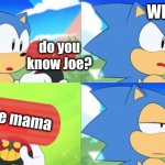 sonic gets trolled | Who's Joe? do you know Joe? joe mama | image tagged in the sonic mania meme | made w/ Imgflip meme maker