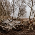 Russian tank stuck in mud