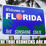 Florida Sign | WHERE TRUE REDNECKS ARE BORN | image tagged in florida,funny meme | made w/ Imgflip meme maker