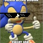 Drunk SONIC | SONIC BEING DRUNK; GREAT JOB... | image tagged in drunk sonic,funny memes | made w/ Imgflip meme maker