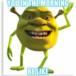 you suck | YOU IN THE MORNING; BE LIKE | image tagged in shreck | made w/ Imgflip meme maker