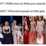Porn awards vs. Met Gala meme