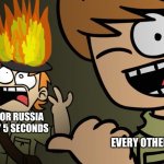 When the world goes to war one of those two will start it | USA OR RUSSIA EVERY 5 SECONDS; EVERY OTHER COUNTRY | image tagged in matt on fire | made w/ Imgflip meme maker