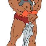 He-Man leaning on sword with transparency