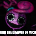 m i c r o p l a s t i c s | ME WHEN I FIND THE DRAWER OF MICROPLASTICS | image tagged in mommy long legs | made w/ Imgflip meme maker