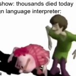 hamburger cheeseburger lettuce and tomato | news show: thousands died today
the sign language interpreter: | image tagged in gifs,funny,memes,funny memes,barney will eat all of your delectable biscuits,oh wow are you actually reading these tags | made w/ Imgflip video-to-gif maker