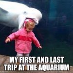 Help | MY FIRST AND LAST TRIP AT THE AQUARIUM | image tagged in beluga eating baby | made w/ Imgflip meme maker