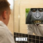 monke | MONKE | image tagged in man looking in mirror | made w/ Imgflip meme maker