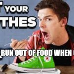 camping | POV YOU RUN OUT OF FOOD WHEN CAMPING | image tagged in mat pat eats a shoe,lol,funny,gif,meme | made w/ Imgflip meme maker
