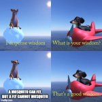 True Tho | A MOSQUITO CAN FLY, BUT A FLY CANNOT MOSQUITO | image tagged in the dog of wisdom | made w/ Imgflip meme maker