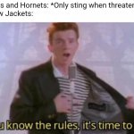 Biggest A-Holes on the face of the planet | Wasps and Hornets: *Only sting when threatened*
Yellow Jackets: | image tagged in you know the rules it's time to die | made w/ Imgflip meme maker