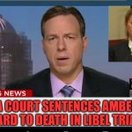 Amber Gets What she deserves. | VA COURT SENTENCES AMBER HEARD TO DEATH IN LIBEL TRIAL. | image tagged in cnn breaking news template | made w/ Imgflip meme maker