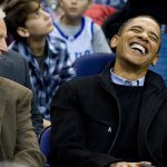 Biden and Obama laughing