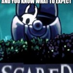 Hollow knight scared | WHEN PEOPLE MAKE CREATURES OF SONARIA FAN ART AND YOU KNOW WHAT TO EXPECT | image tagged in hollow knight scared | made w/ Imgflip meme maker