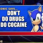 Sonic Says | DON’T DO DRUGS 
DO COCAINE | image tagged in sonic says | made w/ Imgflip meme maker