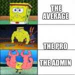 Roblox games in a nutshell | THE NOOB; THE AVERAGE; THE PRO; THE ADMIN; THE OWNER | image tagged in sponge bob strength,roblox meme | made w/ Imgflip meme maker