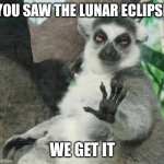 No thanks lemur | YOU SAW THE LUNAR ECLIPSE; WE GET IT | image tagged in no thanks lemur | made w/ Imgflip meme maker