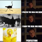 The real big bird. | I PREFER THE REAL BIG BIRD I SAID THE REAL BIG BIRD PERFECTION | image tagged in show me the real,big bird | made w/ Imgflip meme maker