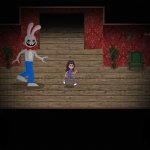 funny bunny chasing purple girl
