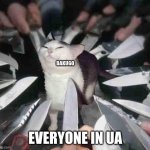 smug cat surrounded by knives | BAKUGO; EVERYONE IN UA | image tagged in smug cat surrounded by knives | made w/ Imgflip meme maker