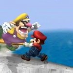 Mario hits Wario's nuts with a bat