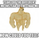 Blank White Template | YEAH I DO THE DIFFERENT MEME INSTEAD OF THE CHAD MEME HOW COULD YOU TELL? | image tagged in blank white template | made w/ Imgflip meme maker