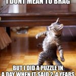 might be a world record! | I DONT MEAN TO BRAG; BUT I DID A PUZZLE IN A DAY WHEN IT SAID 2-4 YEARS | image tagged in swag cat | made w/ Imgflip meme maker