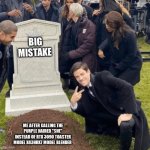 Grant Gustin over grave | BIG MISTAKE ME AFTER CALLING THE PURPLE HAIRED "SHE" INSTEAD OF RTX 3090 TOASTER MODEL X83HRX7 MODEL BLENDER | image tagged in grant gustin over grave | made w/ Imgflip meme maker