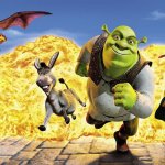 Shrek Donkey Fiona running from Dragon