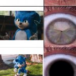 New Sonic Design vs. Old Sonic Design | image tagged in eye pupil shrinking template | made w/ Imgflip meme maker