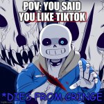 tiktok is cringe | POV: YOU SAID YOU LIKE TIKTOK | image tagged in sans dies from cringe | made w/ Imgflip meme maker