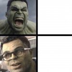 Angry Hulk vs Calm Hulk meme