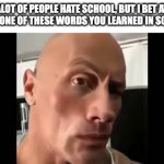 change my mind | ALOT OF PEOPLE HATE SCHOOL, BUT I BET AT LEAST ONE OF THESE WORDS YOU LEARNED IN SCHOOL. | image tagged in the rock sus | made w/ Imgflip meme maker