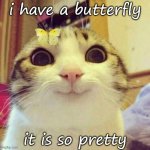 Smiling Cat Meme | i have a butterfly it is so pretty | image tagged in memes,smiling cat | made w/ Imgflip meme maker