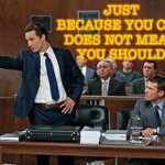 Just Because You Can Does Not Mean You Should: | JUST BECAUSE YOU CAN
DOES NOT MEAN
YOU SHOULD | image tagged in lawyer | made w/ Imgflip meme maker