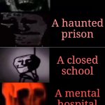 Loud noise | POV: You hear a loud noise in; The street; Your house; Your house at 12 AM; Your basement; An abandoned house; A haunted house; A closed store; An abandoned haunted house; Prison; A haunted prison; A closed school; A mental hospital; An underground cave; A dark alley; Hell; A haunted school; A dark forest; Another dimension; War; A haunted mine; An elevator; Level 0 of the backrooms; Space (somehow); Nuclear war; A black hole | image tagged in mr incredible becoming uncanny custom 2nd extension | made w/ Imgflip meme maker