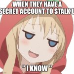 when you know, you know | WHEN THEY HAVE A SECRET ACCOUNT TO STALK U; " I KNOW " | image tagged in smirk | made w/ Imgflip meme maker