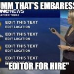 Edit this text | OH UMM THAT'S EMBARESSING; "EDITOR FOR HIRE" | image tagged in edit this text | made w/ Imgflip meme maker